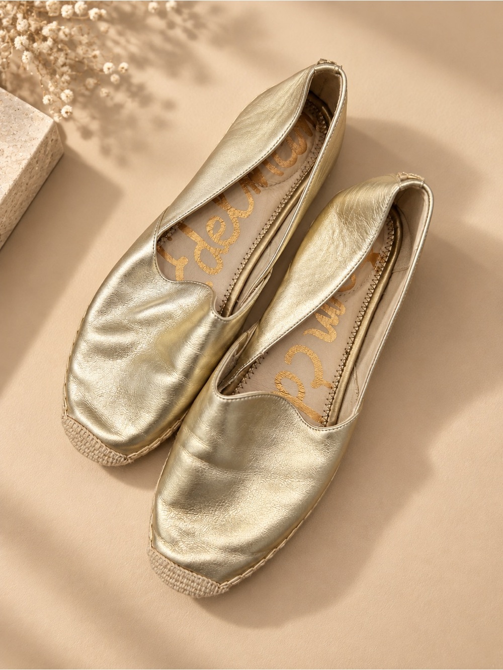 Sam Edelman Gold Metallic Espadrille Slip On Flats Size 9
